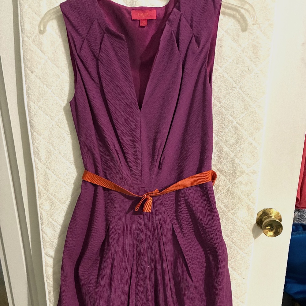Vintage Lavia Women's dress purple with orange belt Size 10